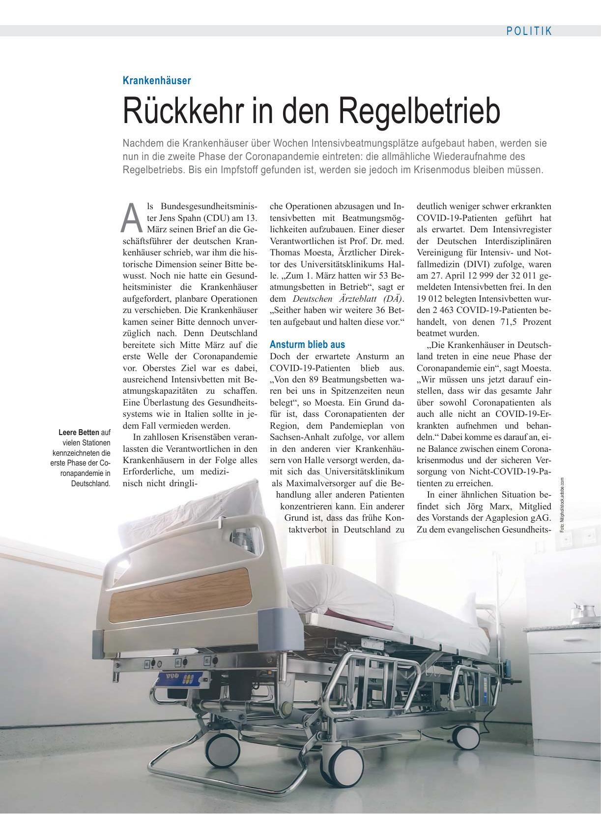 Vorschauseite 1: Krankenhäuser: Rückkehr in den Regelbetrieb