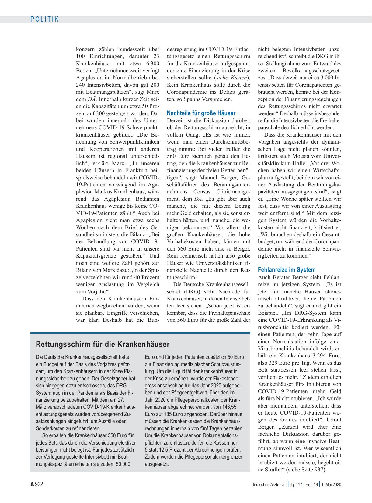 Vorschauseite 2: Krankenhäuser: Rückkehr in den Regelbetrieb