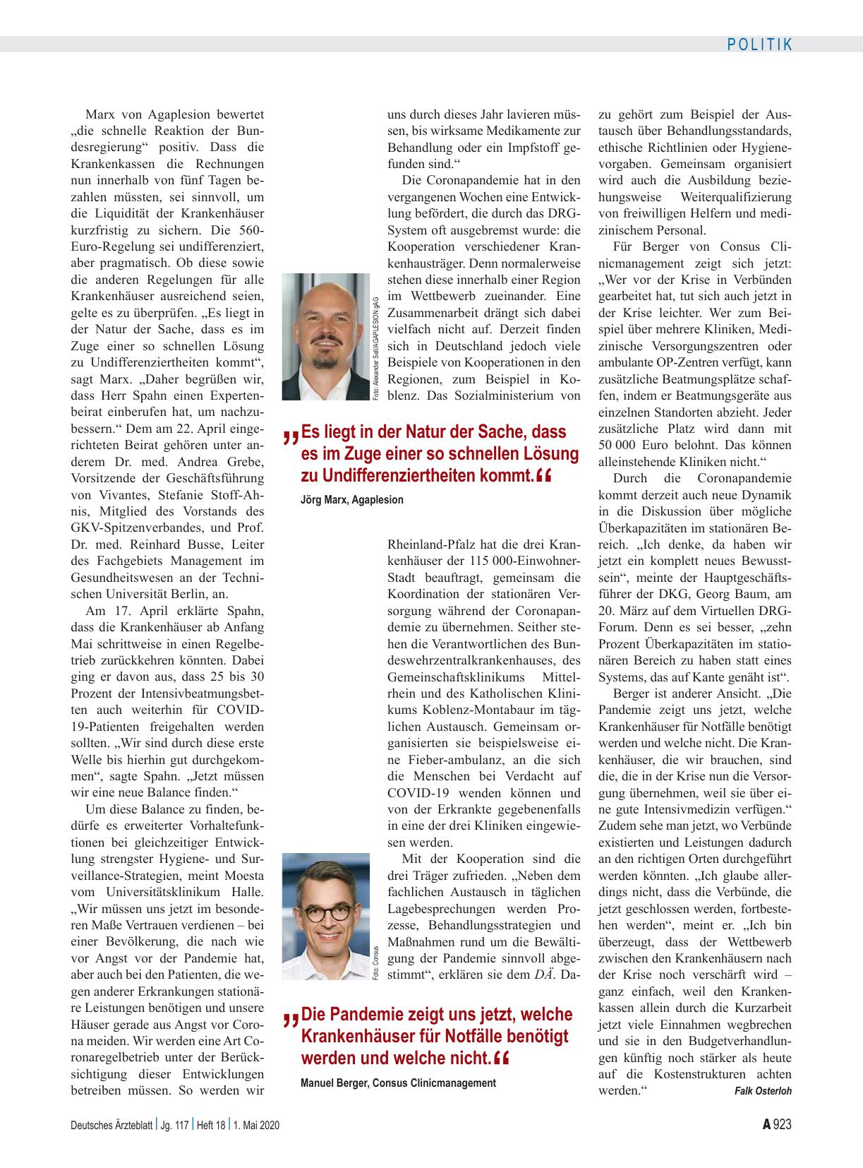 Vorschauseite 3: Krankenhäuser: Rückkehr in den Regelbetrieb