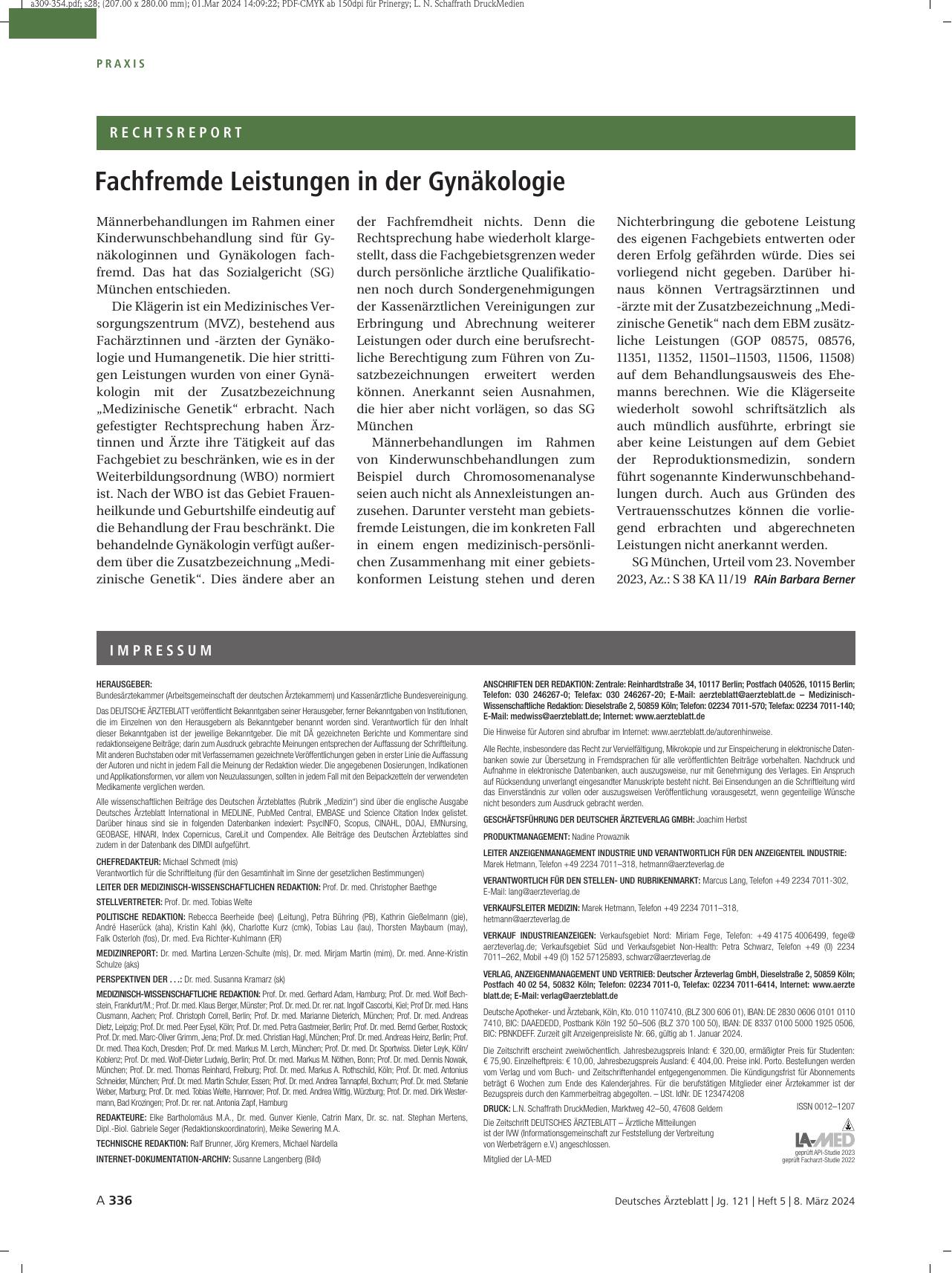 Vorschauseite 1: Fachfremde Leistungen in der Gynäkologie