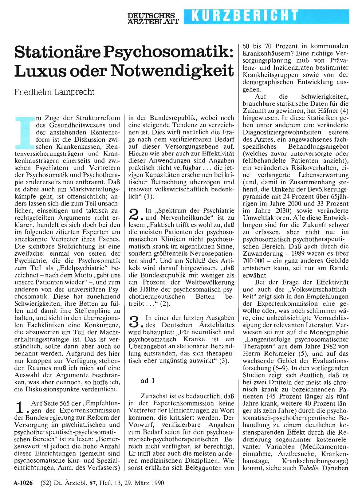 Vorschauseite 1: Stationäre Psychosomatik: Luxus oder Notwendigkeit