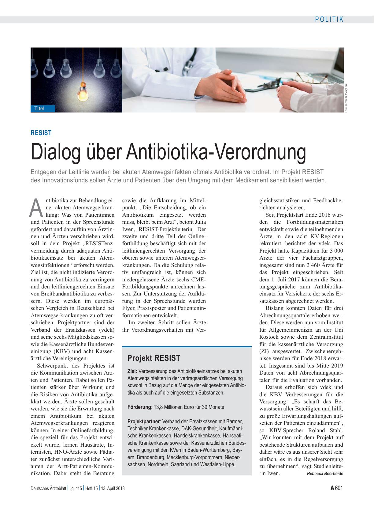 Vorschauseite 1: RESIST: Dialog über Antibiotika-Verordnung