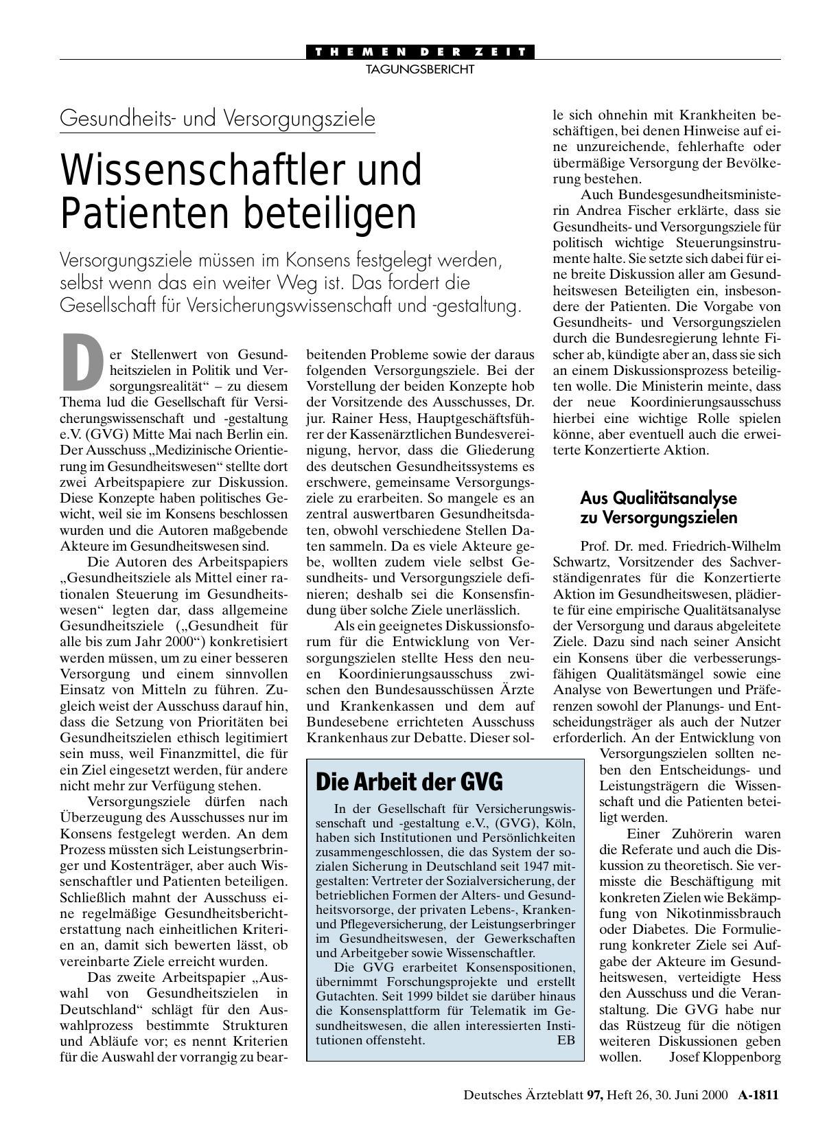 Vorschauseite 1: Gesundheitsund Versorgungsziele: Wissenschaftler und Patienten beteiligen