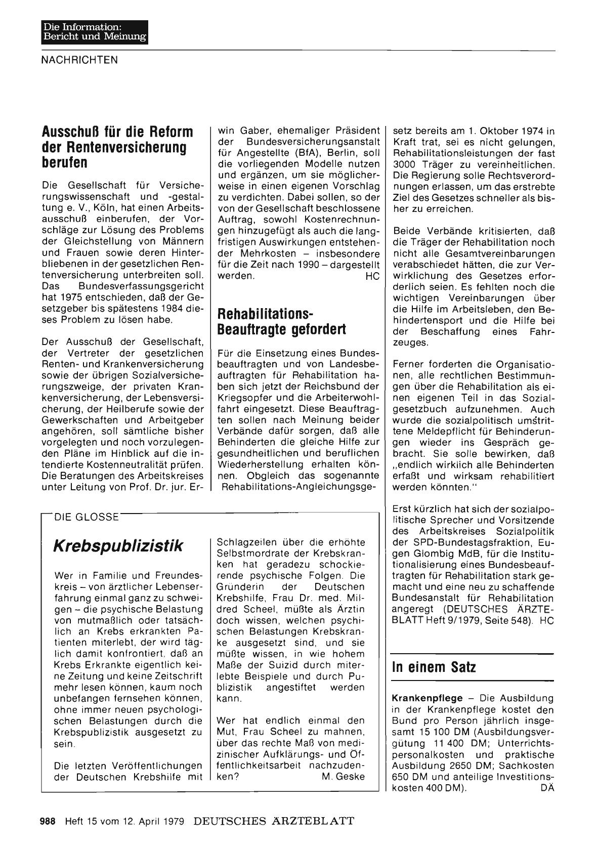 Vorschauseite 1: Ausschuß für die Reform der Rentenversicherung berufen