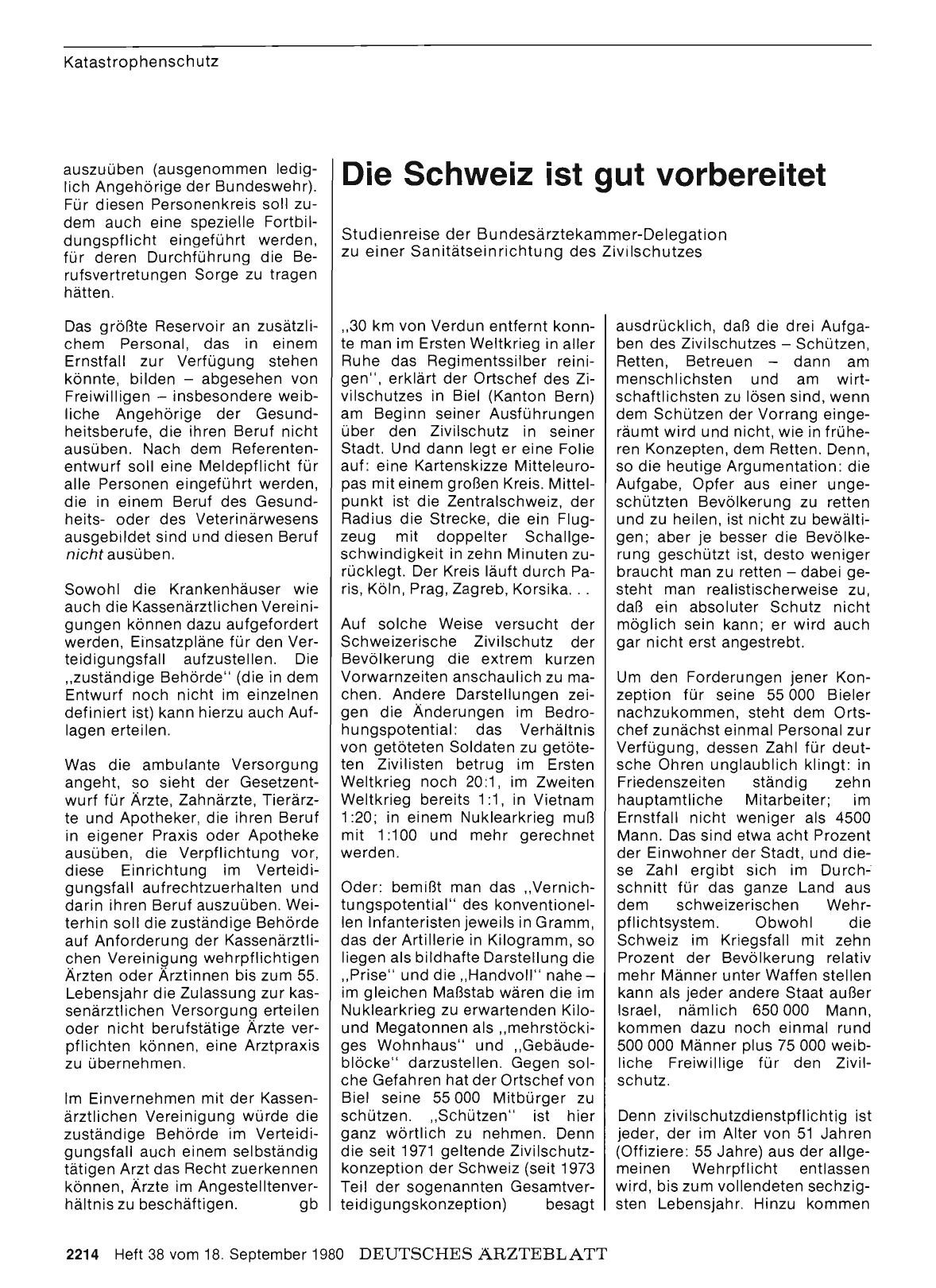 Vorschauseite 1: Die Schweiz ist gut vorbereitet: Studienreise der Bundesärztekammer-Delegation zu einer Sanitätseinrichtung des Zivilschutzes