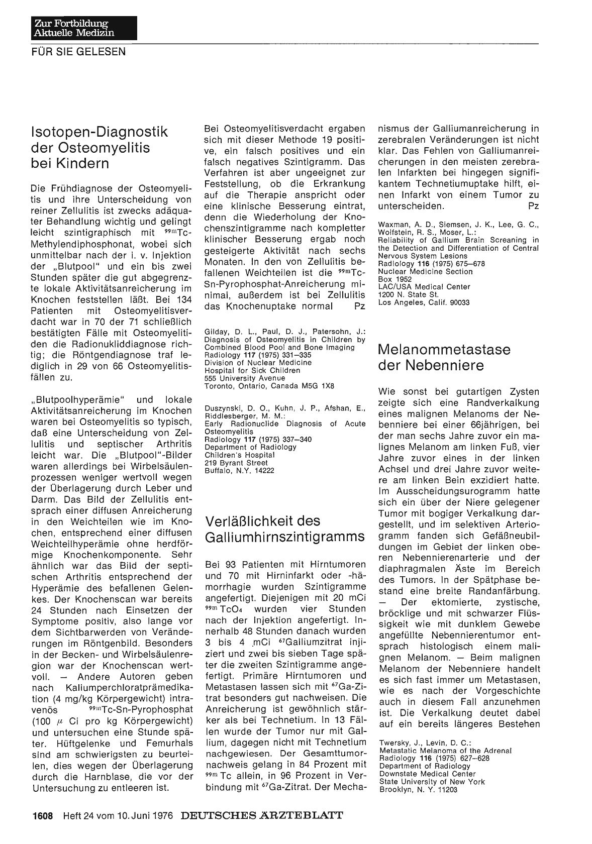Vorschauseite 1: Isotopen-Diagnostik der Osteomyelitis bei Kindern