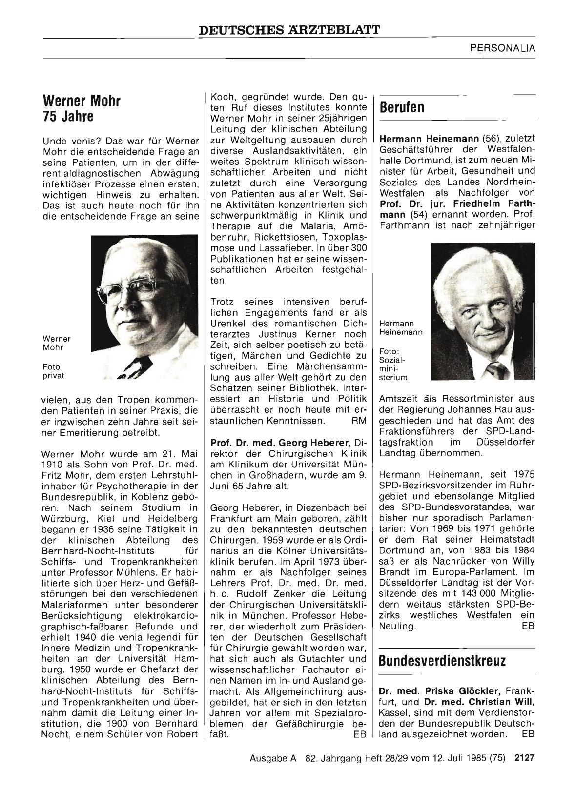 Vorschauseite 1: Werner Mohr 75 Jahre