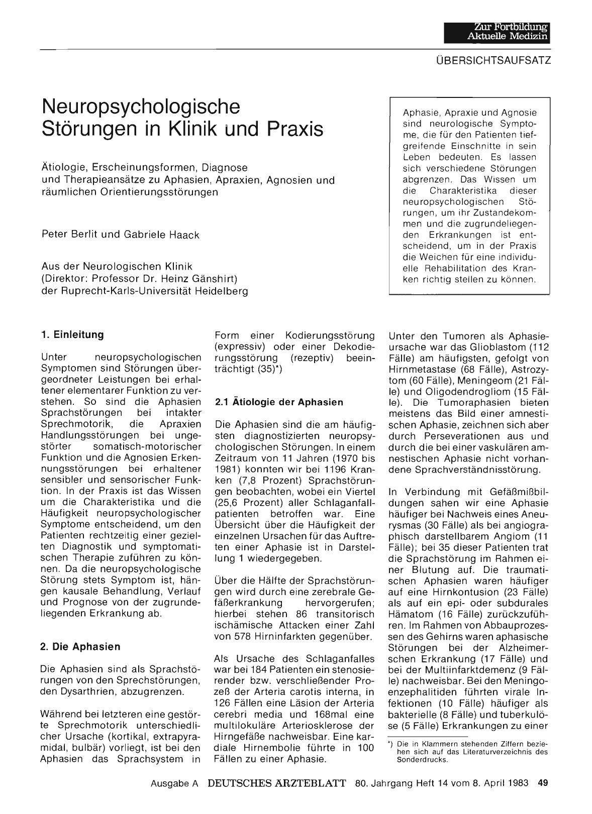 Vorschauseite 1: Neuropsychologische Störungen in Klinik und Praxis
