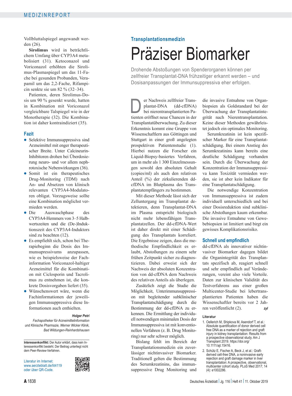 Vorschauseite 1: Transplantationsmedizin: Präziser Biomarker