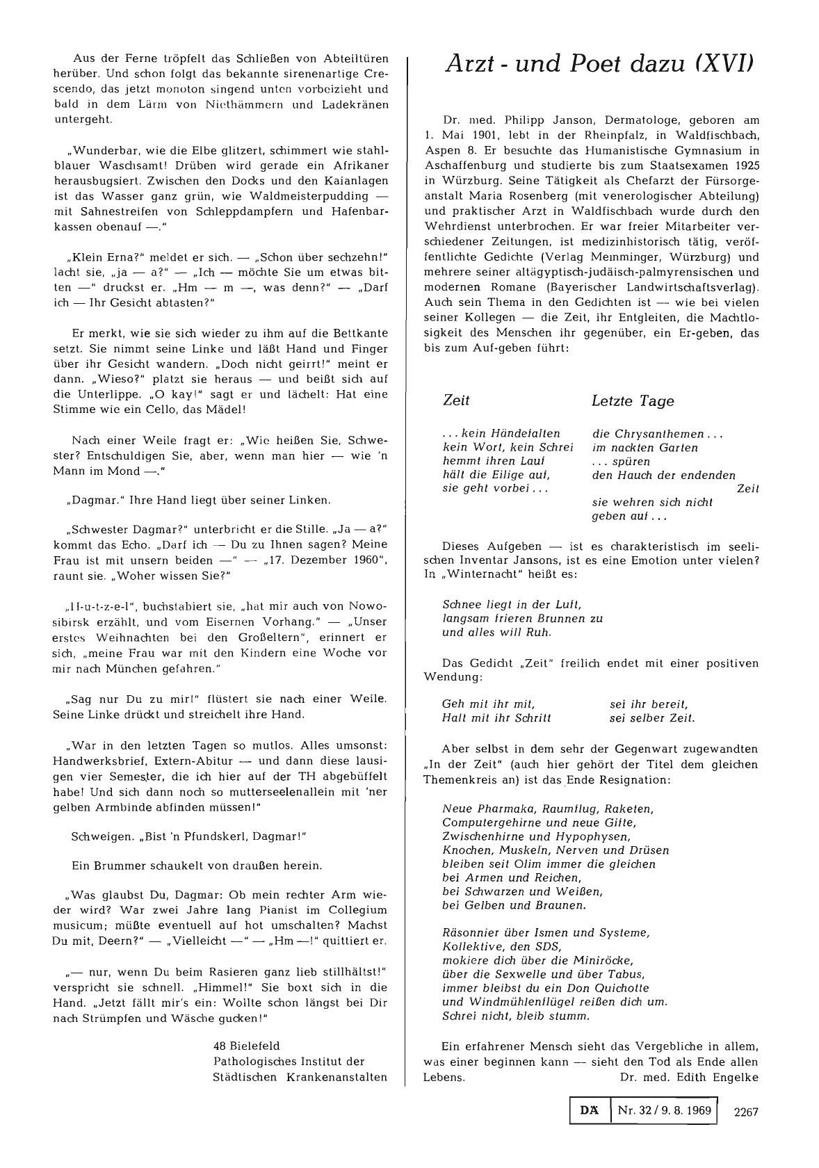 Vorschauseite 1: Arzt — und Poet dazu (XVI): Dr. med. Philipp Janson