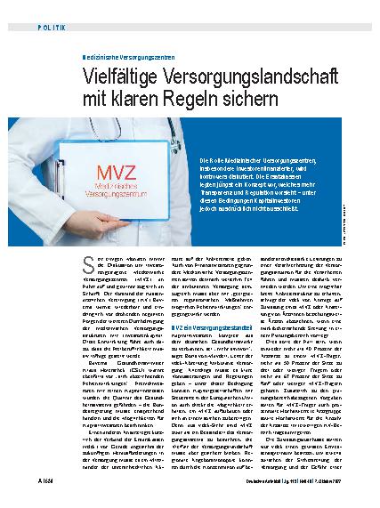 Vorschauseite 1: Medizinische Versorgungszentren: Vielfältige Versorgungslandschaft mit klaren Regeln sichern
