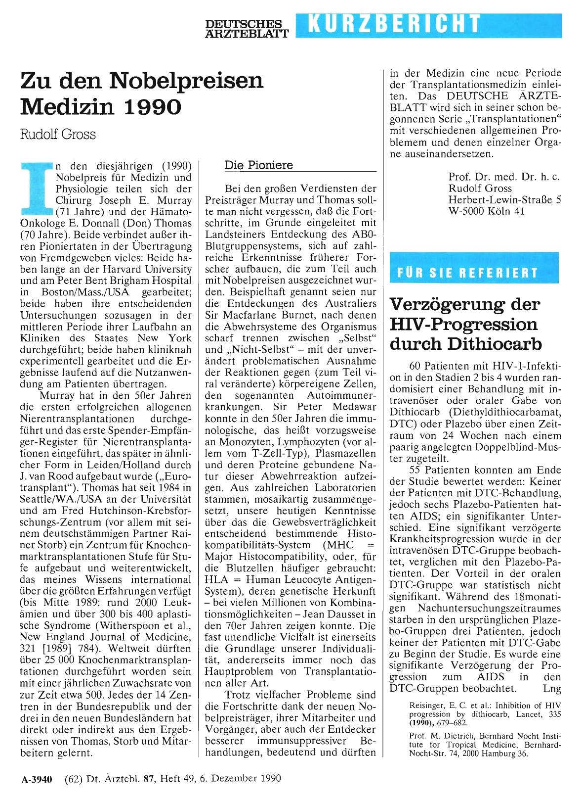 Vorschauseite 1: Verzögerung der HIV-Progression durch Dithiocarb