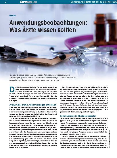 Vorschauseite 1: Recht: Anwendungsbeobachtungen – Was Ärzte wissen sollten