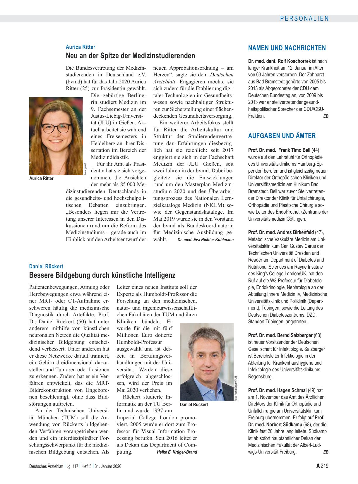 Vorschauseite 1: Aurica Ritter: Neu an der Spitze der Medizinstudierenden