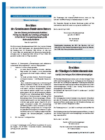 Vorschauseite 1: Beschluss der Ständigen Gebührenkommission nach § 52 des Vertrags Ärzte Unfallversicherungsträger