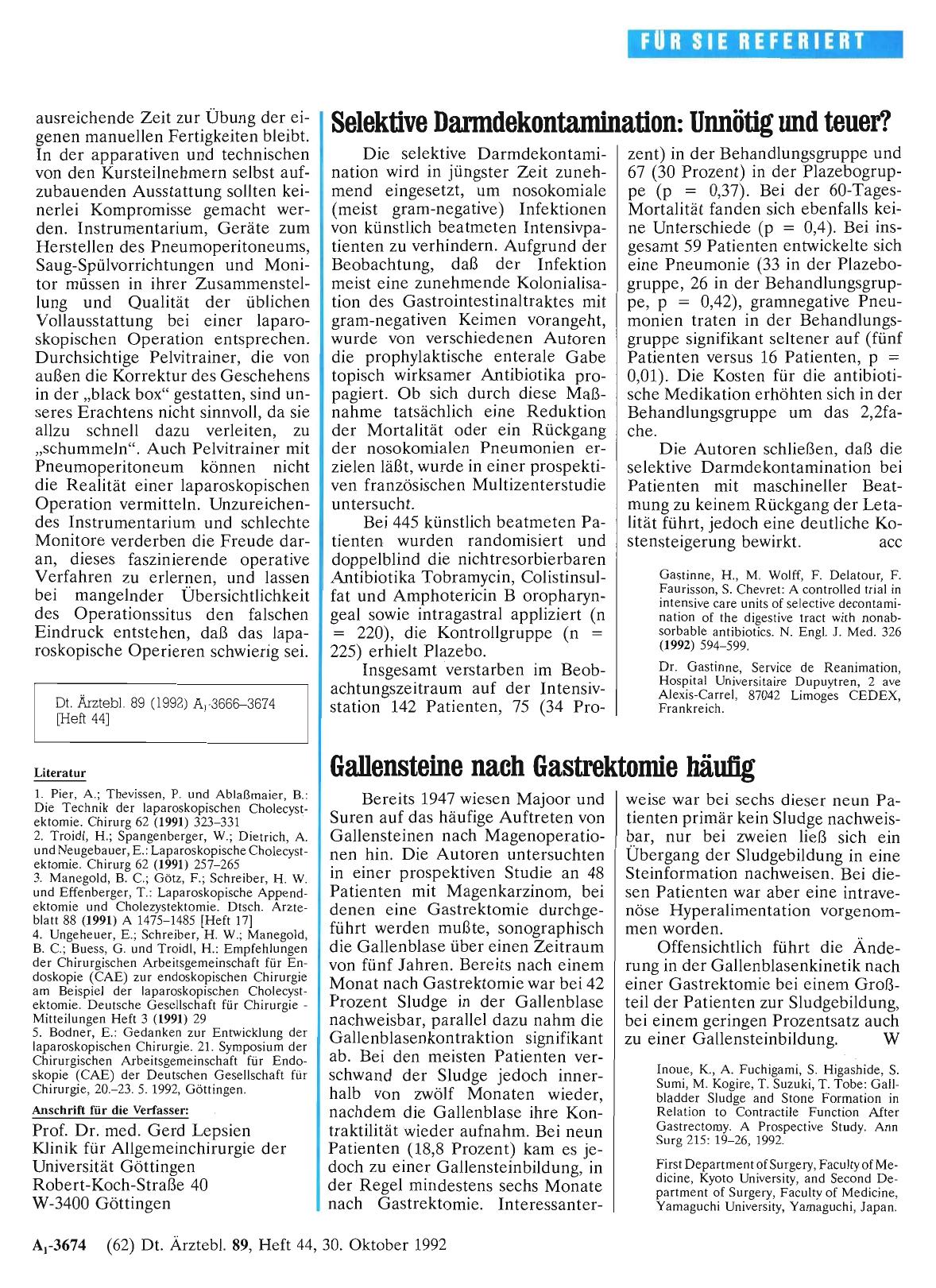 Vorschauseite 1: Gallensteine nach Gastrektomie häufig