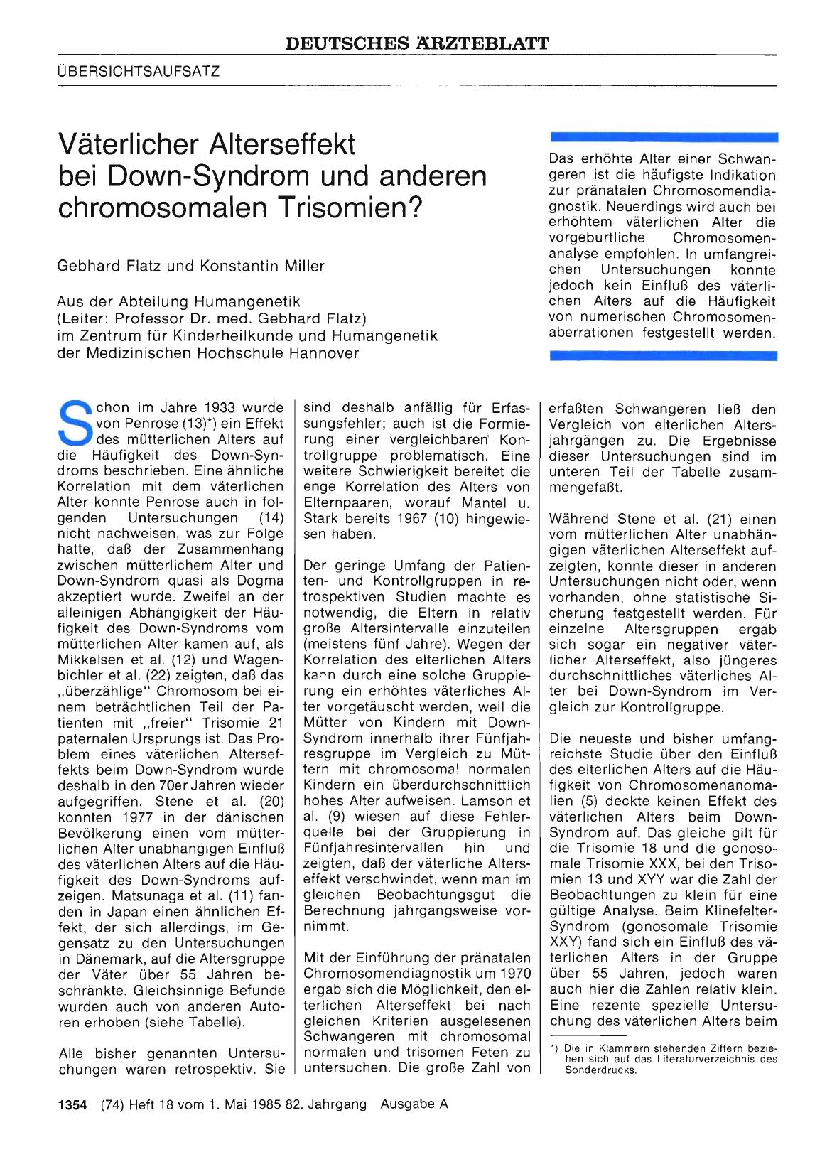 Vorschauseite 1: Väterlicher Alterseffekt bei Down-Syndrom und anderen chromosomalen Trisomien?
