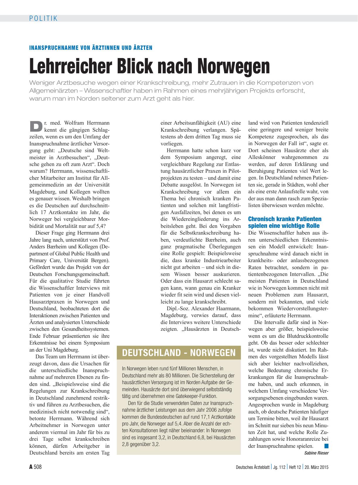Vorschauseite 1: Inanspruchnahme von Ärztinnen und Ärzten: Lehrreicher Blick nach Norwegen