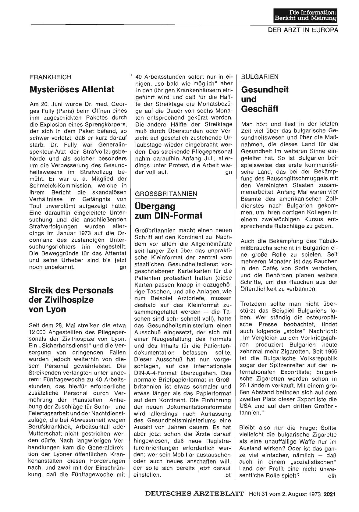 Vorschauseite 1: Grossbritannien: Übergang zum DIN-Format