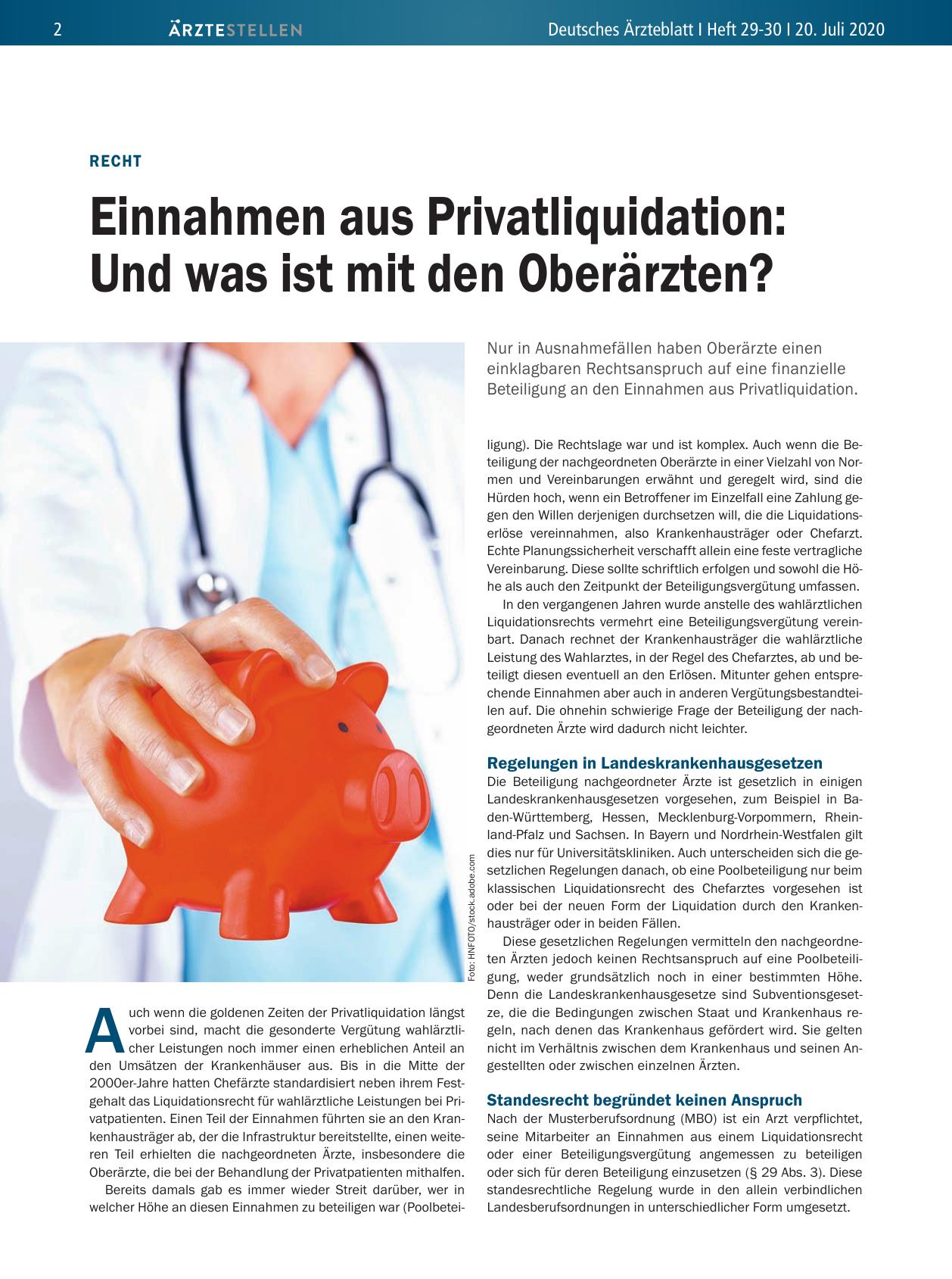 Vorschauseite 1: Recht: Einnahmen aus Privatliquidation: Und was ist mit den Oberärzten?