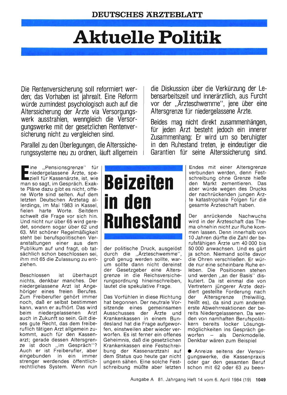 Vorschauseite 1: Beizeiten in den Ruhestand