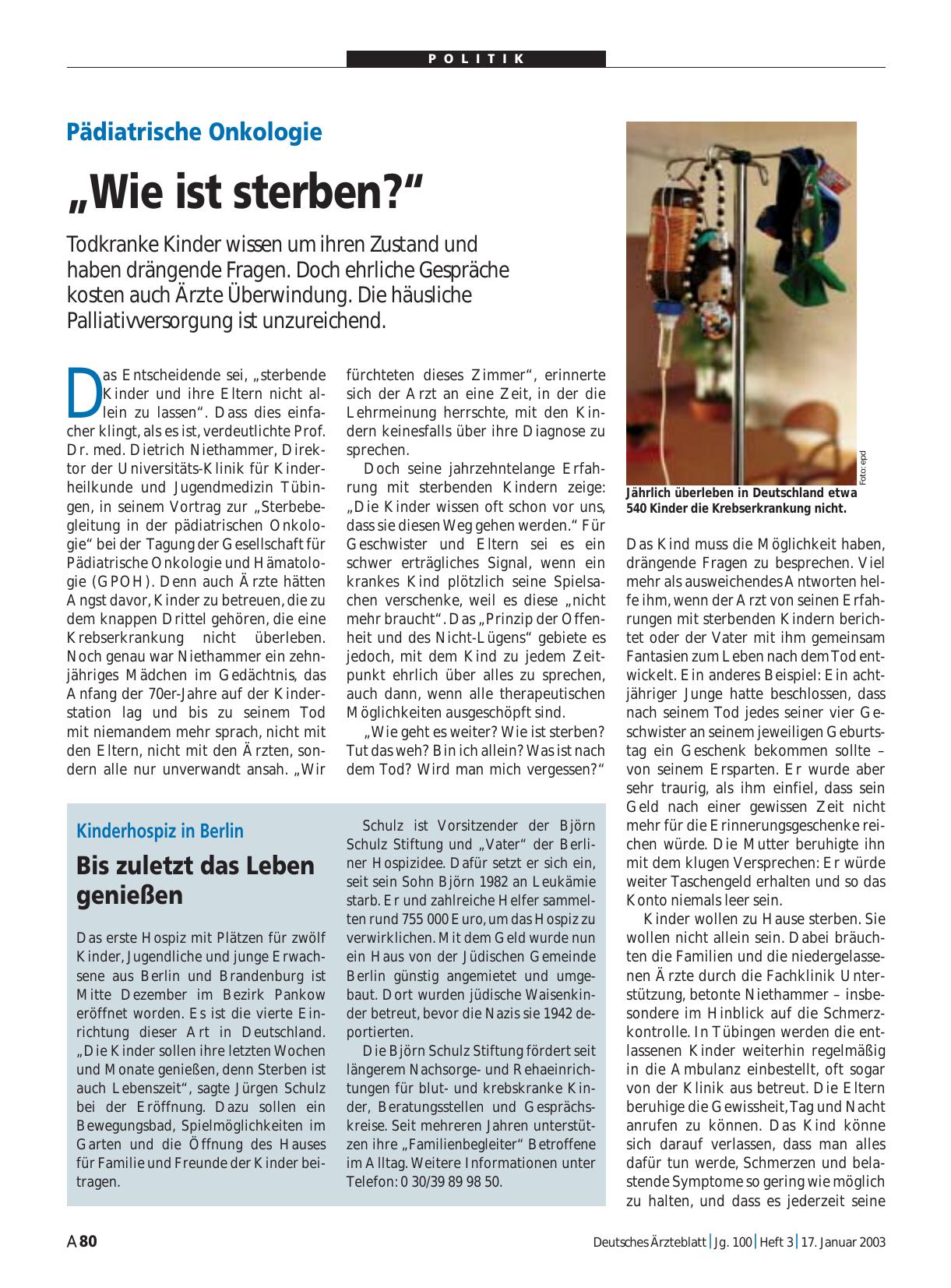 Vorschauseite 1: Pädiatrische Onkologie: „Wie ist sterben? “