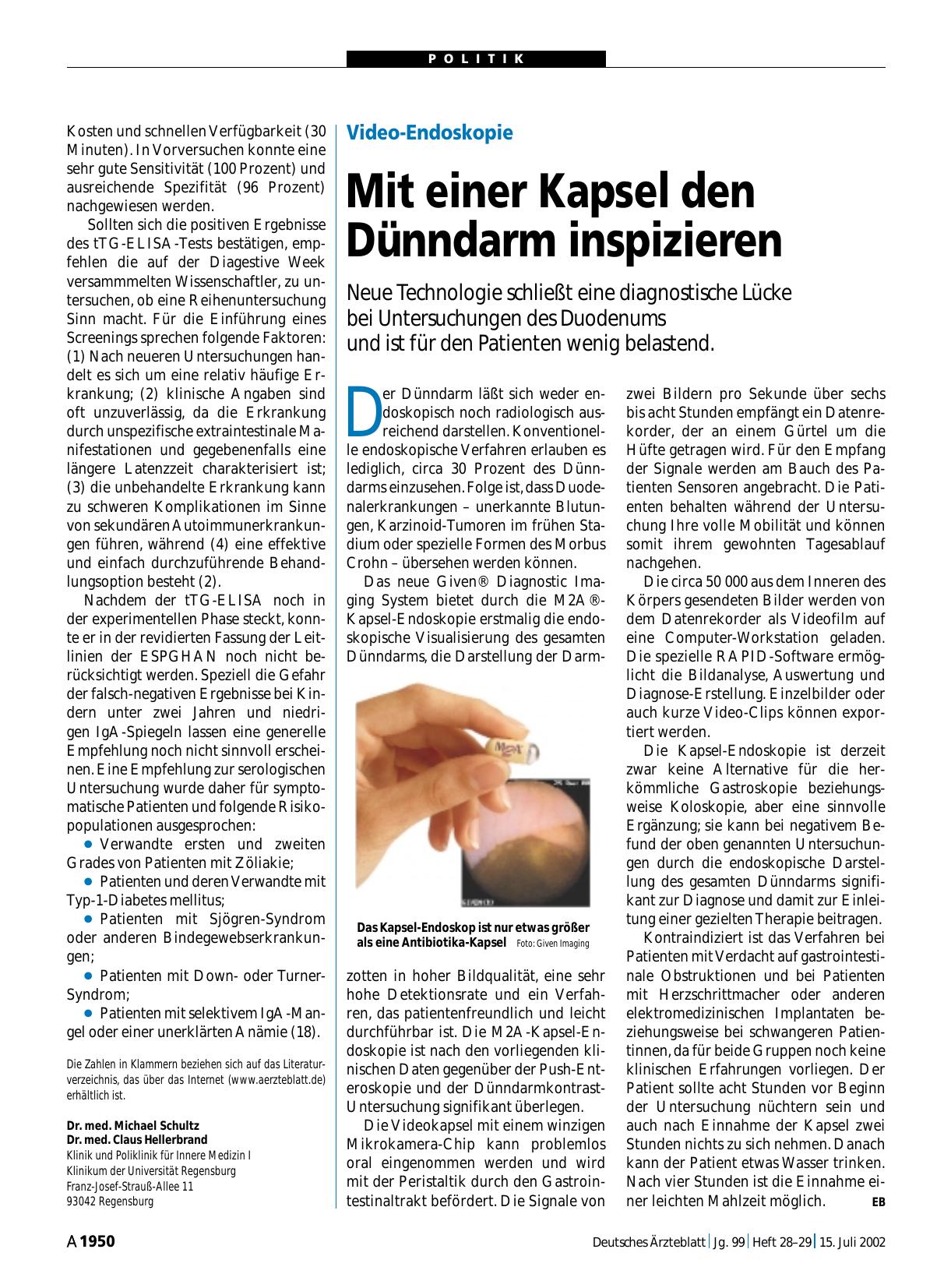 Vorschauseite 1: Video-Endoskopie: Mit einer Kapsel den Dünndarm inspizieren