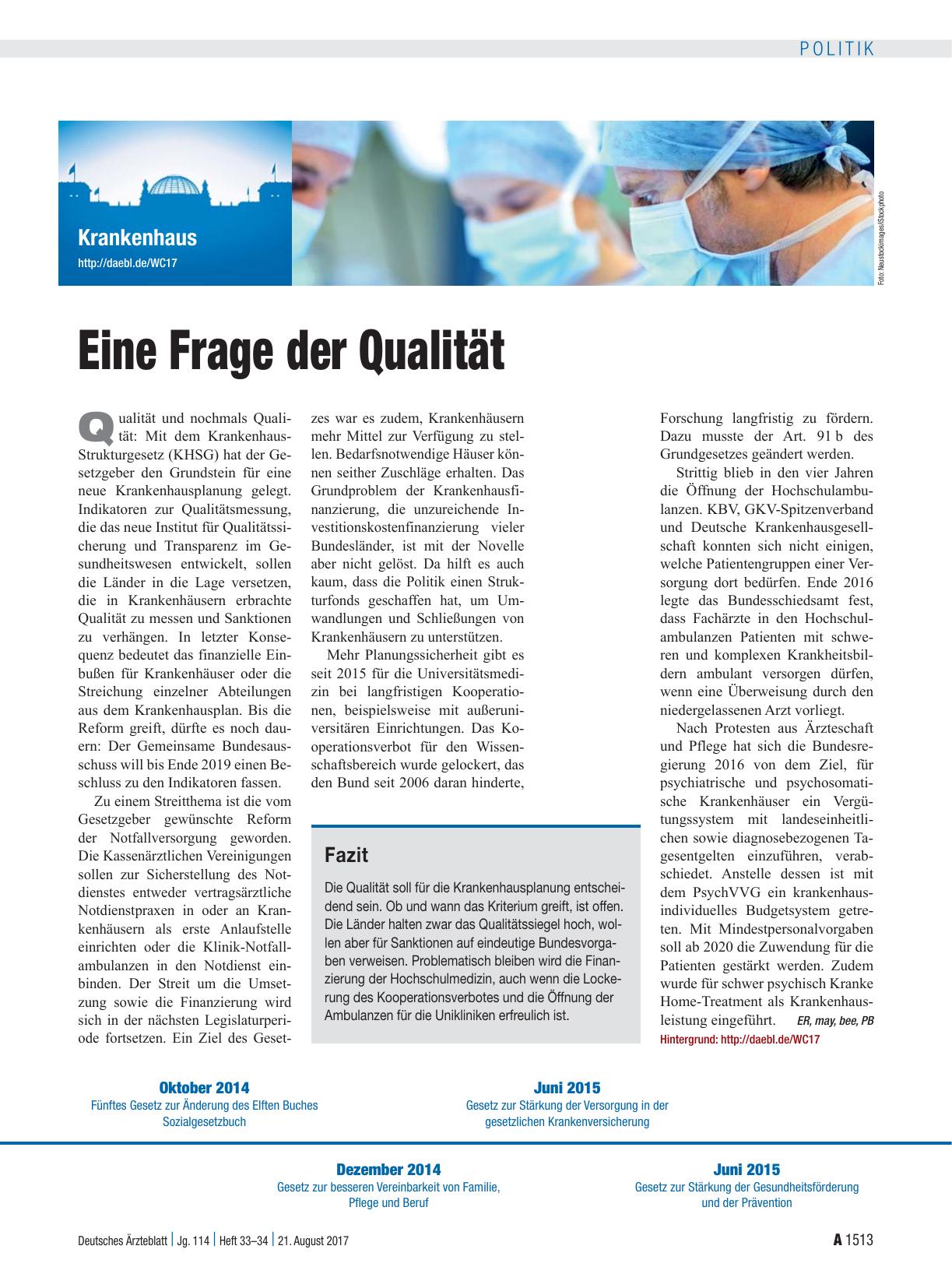 Vorschauseite 1: Krankenhaus: Eine Frage der Qualität