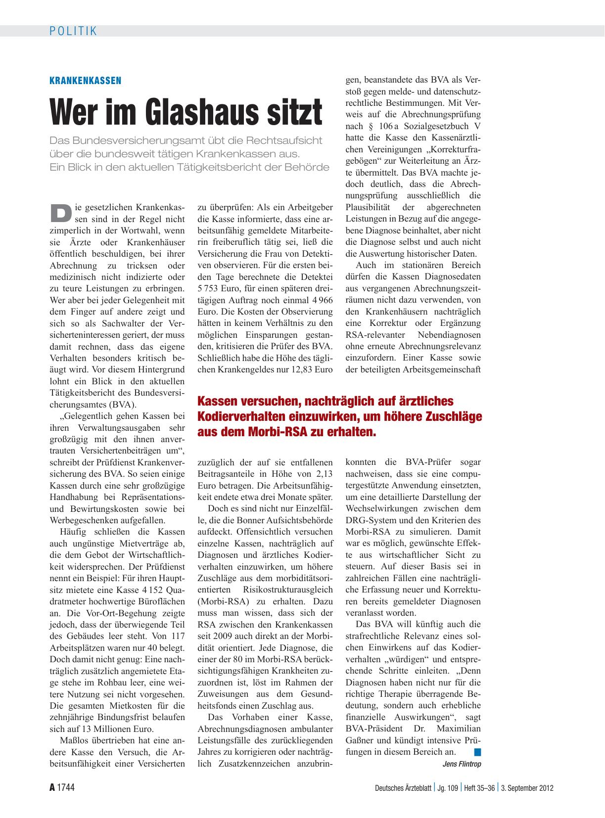 Vorschauseite 1: Krankenkassen: Wer im Glashaus sitzt