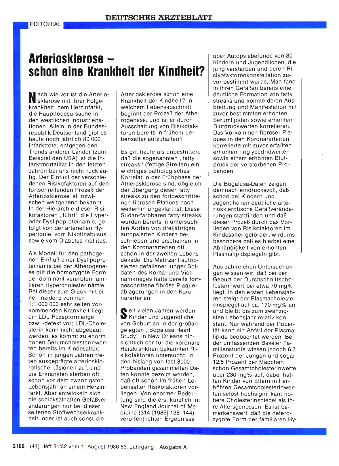 Vorschauseite 1: Arteriosklerose schon eine Krankheit der Kindheit?