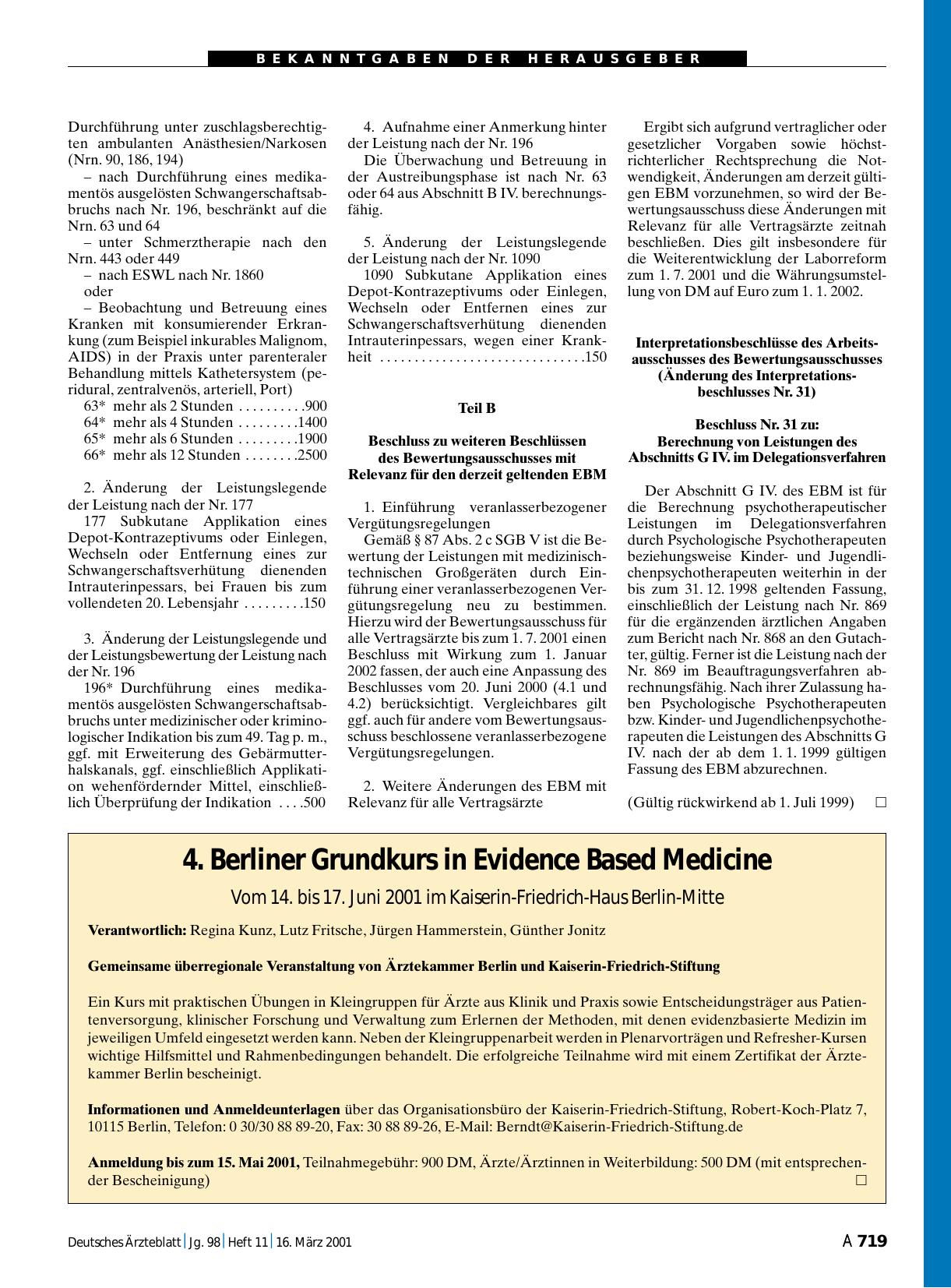 Vorschauseite 1: 4. Berliner Grundkurs in Evidence Based Medicine