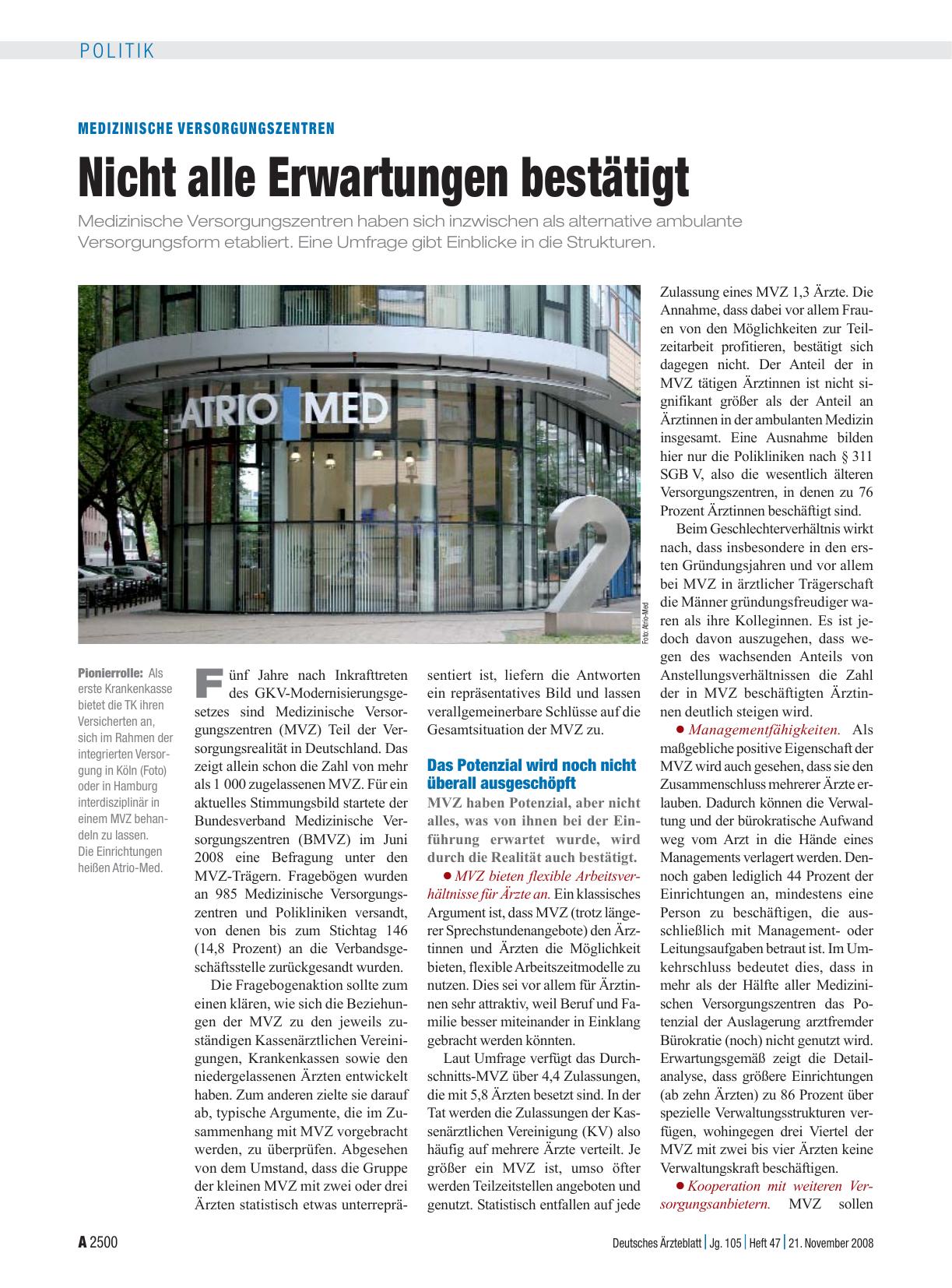 Vorschauseite 1: Medizinische Versorgungszentren: Nicht alle Erwartungen bestätigt