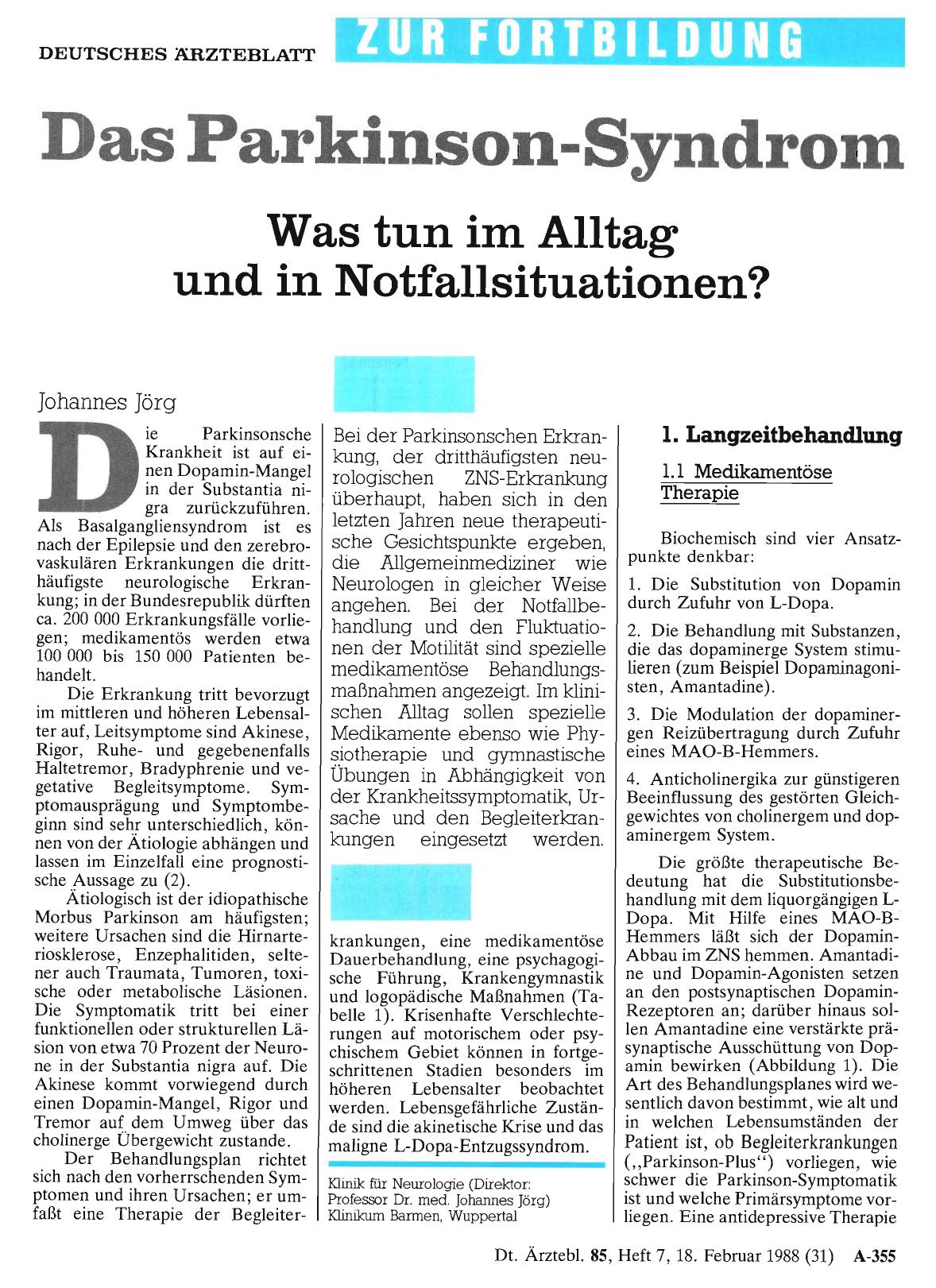 Vorschauseite 1: Das Parkinson-Syndrom