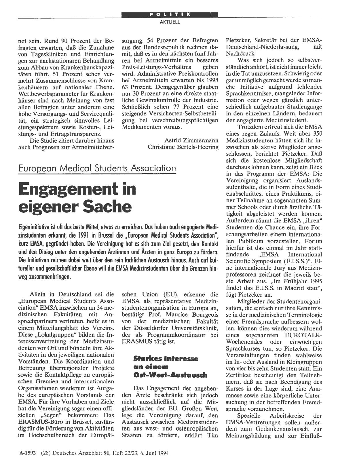 Vorschauseite 1: European Medical Students Association: Engagement in eigener Sache