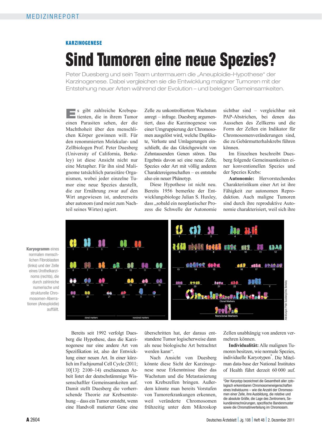 Vorschauseite 1: Karzinogenese: Sind Tumoren eine neue Spezies?