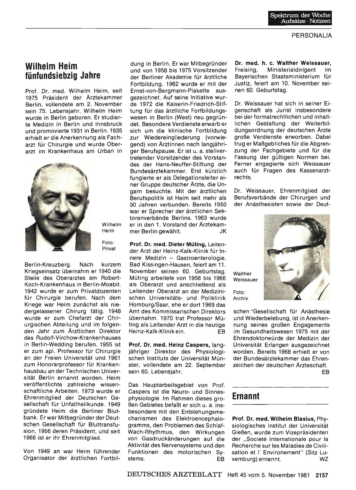 Vorschauseite 1: Wilhelm Heim fünfundsiebzig Jahre