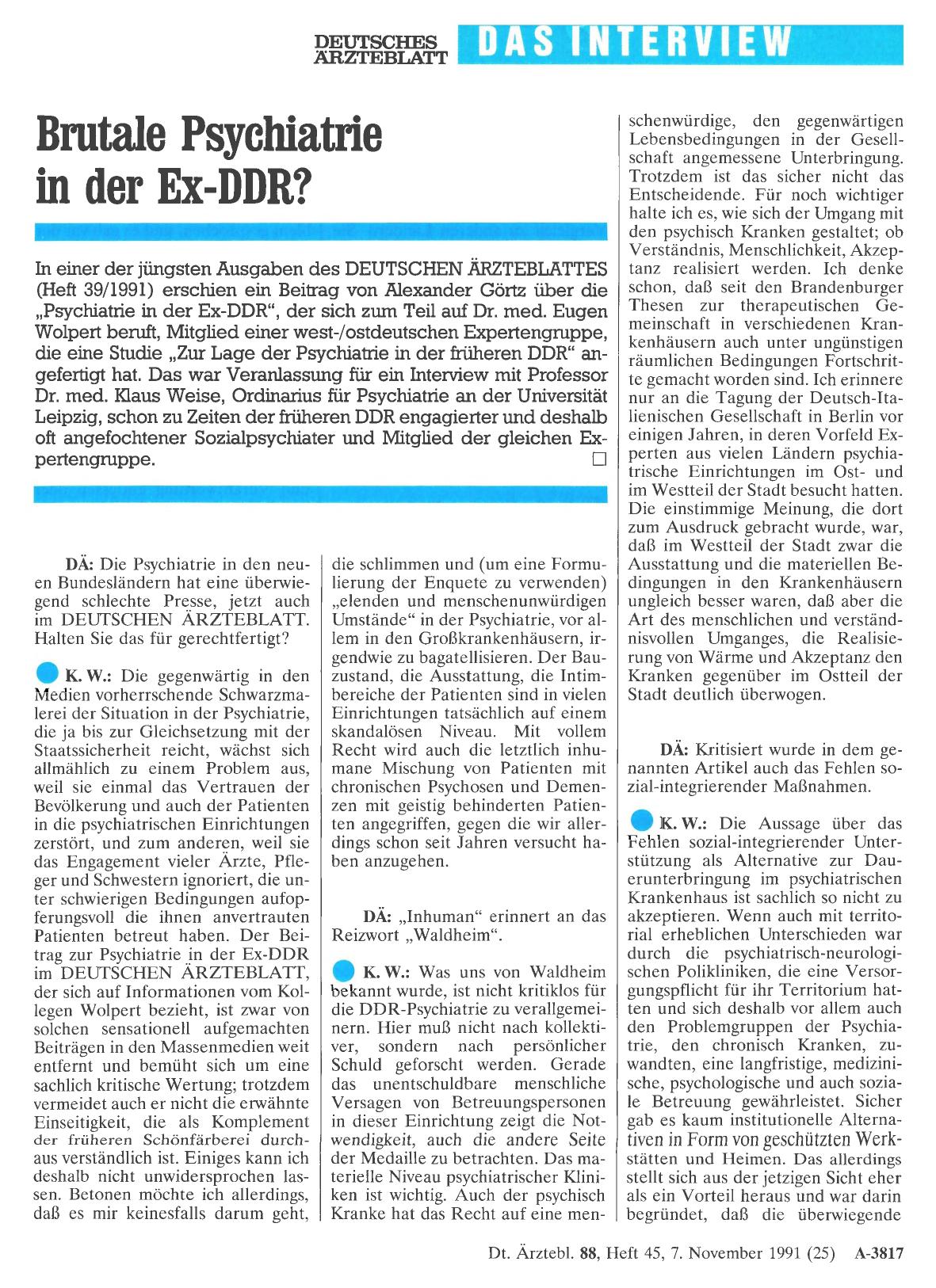 Vorschauseite 1: Brutale Psychiatrie in der Ex-DDR?
