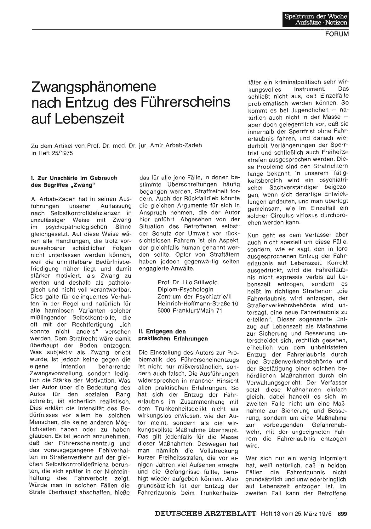 Vorschauseite 1: Zwangsphänomene nach Entzug des Führerscheins auf Lebenszeit: II. Entgegen den praktischen Erfahrungen