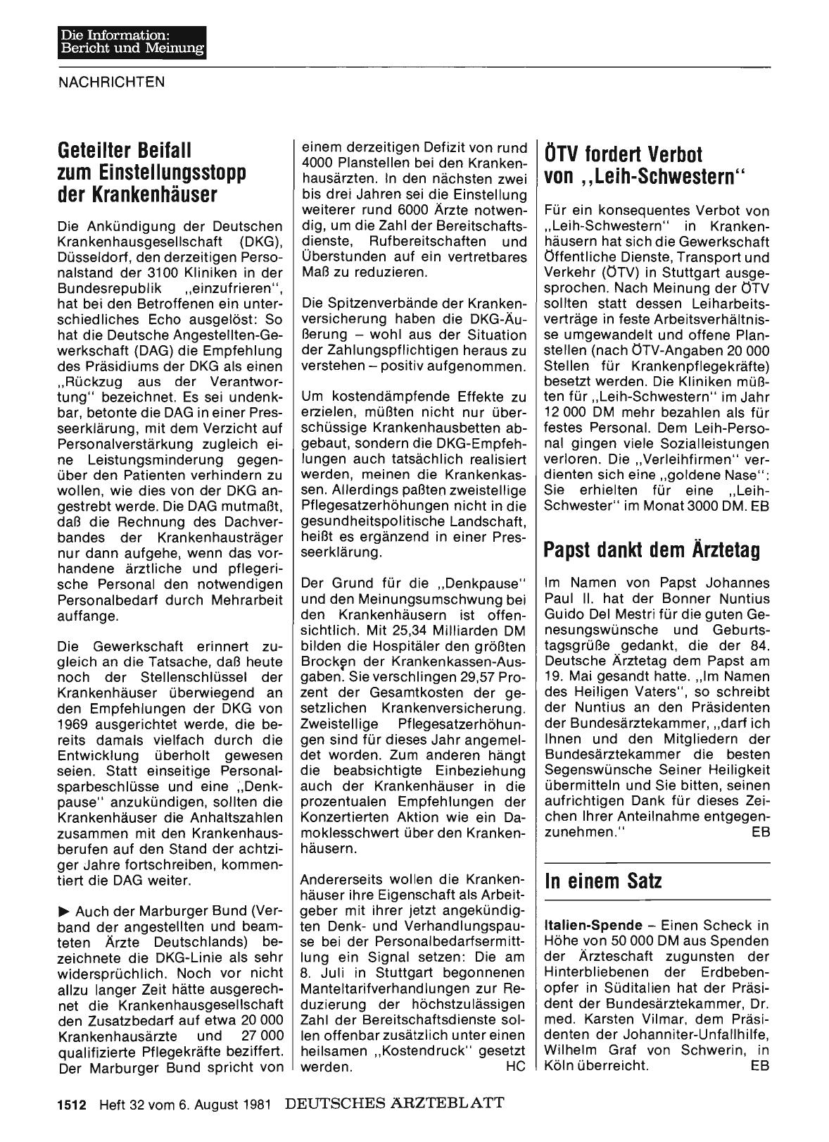 Vorschauseite 1: Papst dankt dem Ärztetag
