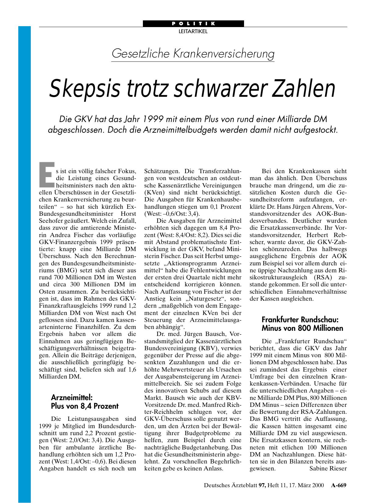Vorschauseite 1: Gesetzliche Krankenversicherung: Skepsis trotz schwarzer Zahlen