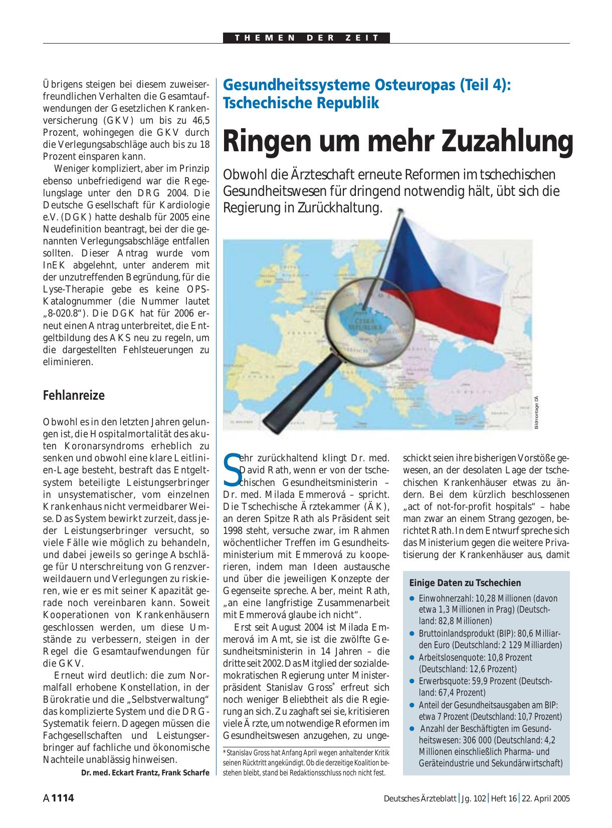 Vorschauseite 1: Gesundheitssysteme Osteuropas (Teil 4) – Tschechische Republik: Ringen um mehr Zuzahlung