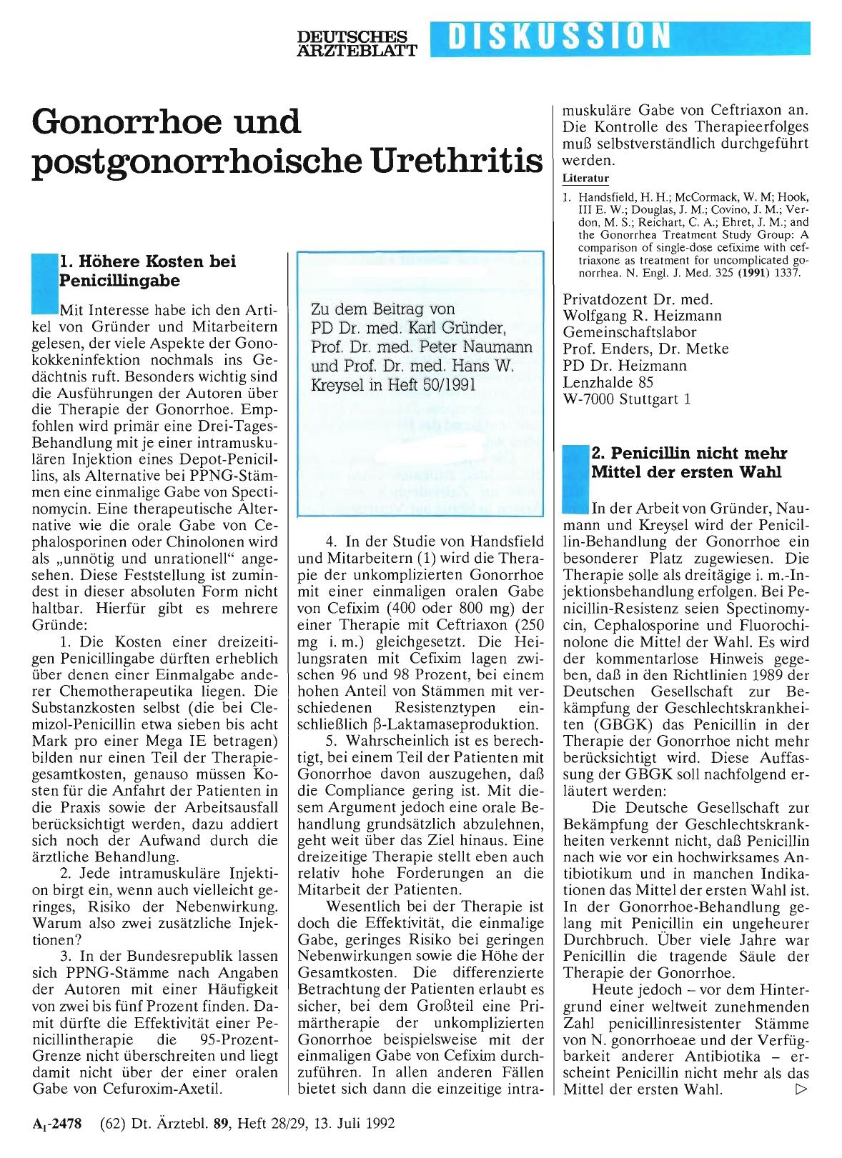 Vorschauseite 1: Gonorrhoe und postgonorrhoische Urethritis: 2. Penicillin nicht mehr Mittel der ersten Wahl