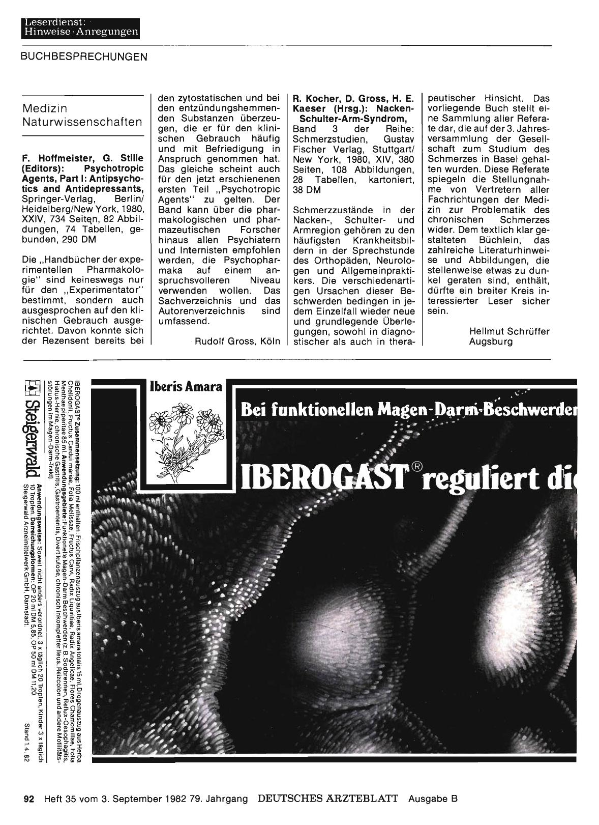 Vorschauseite 1: Medizin - Naturwissenschaften: F. Hoffmeister, G. Stille (Editors): Psychotropic Agents, Part I: Antipsychotics and Antidepressants