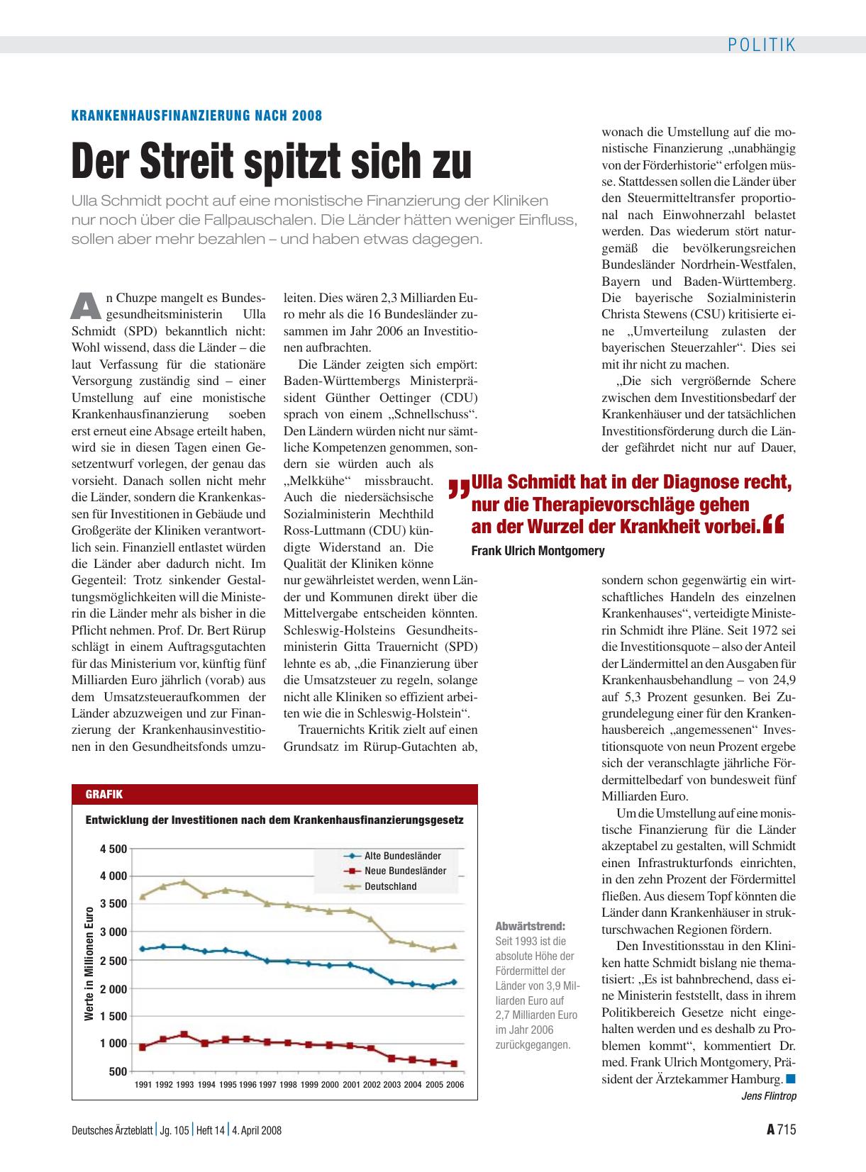 Vorschauseite 1: Krankenhausfinanzierung nach 2008: Der Streit spitzt sich zu