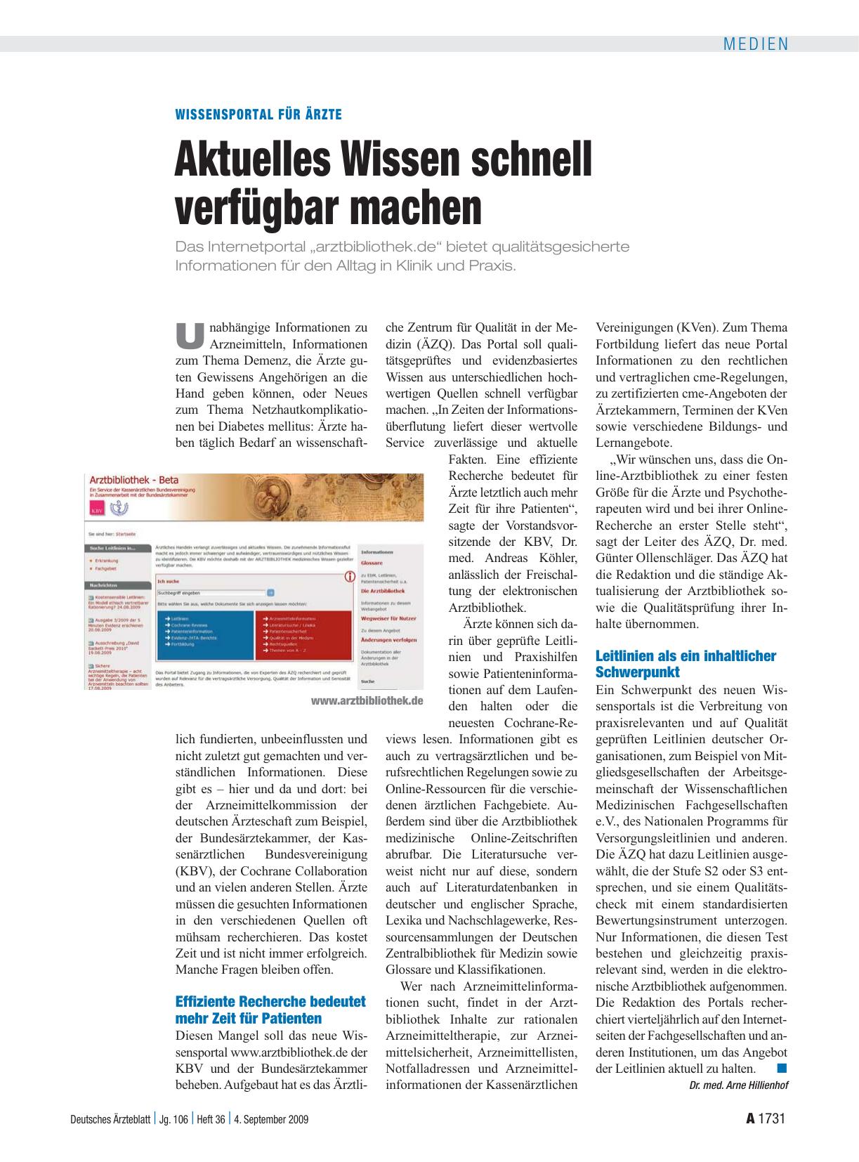 Vorschauseite 1: Wissensportal für Ärzte: Aktuelles Wissen schnell verfügbar machen