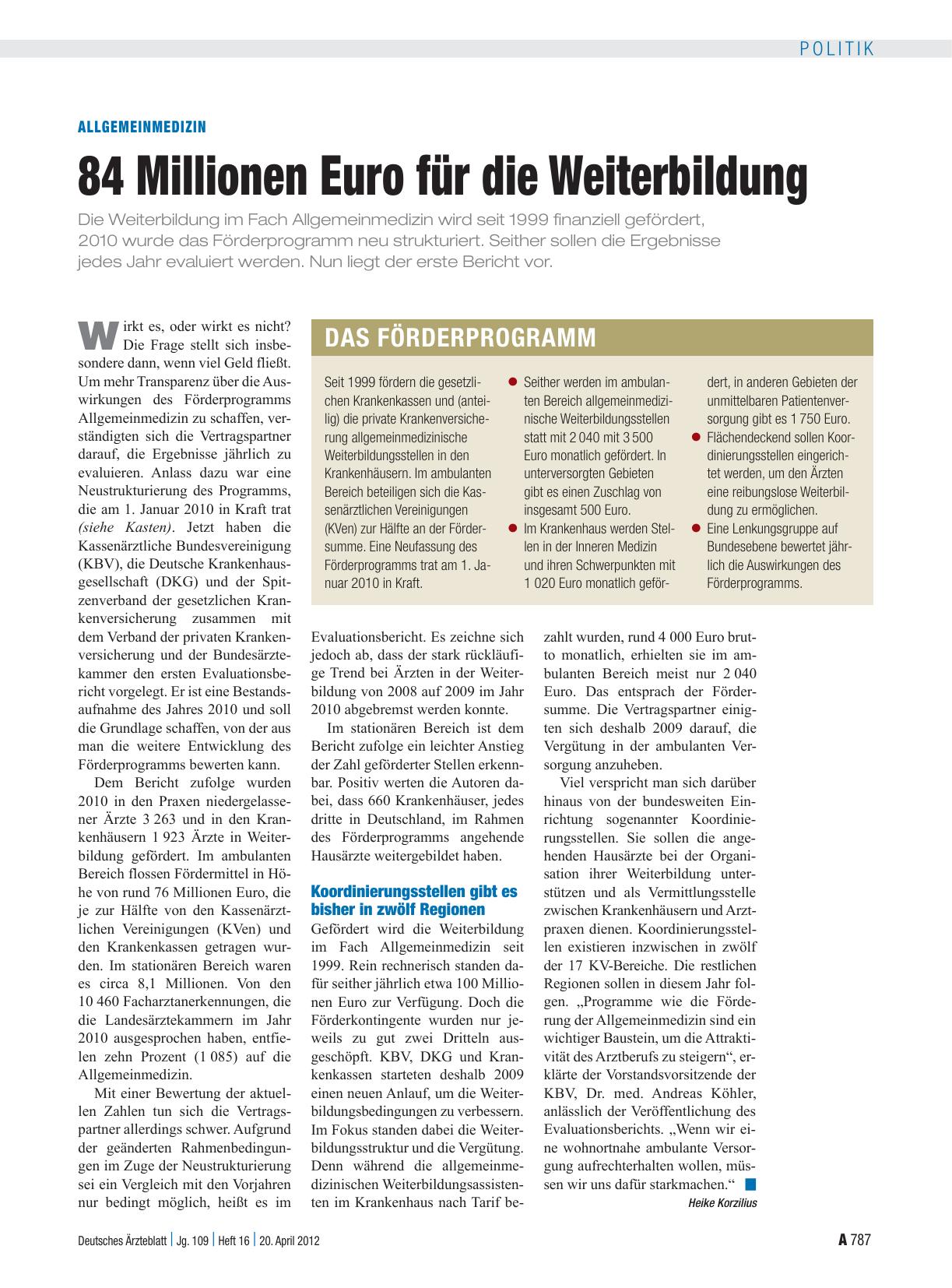Vorschauseite 1: Allgemeinmedizin: 84 Millionen Euro für die Weiterbildung