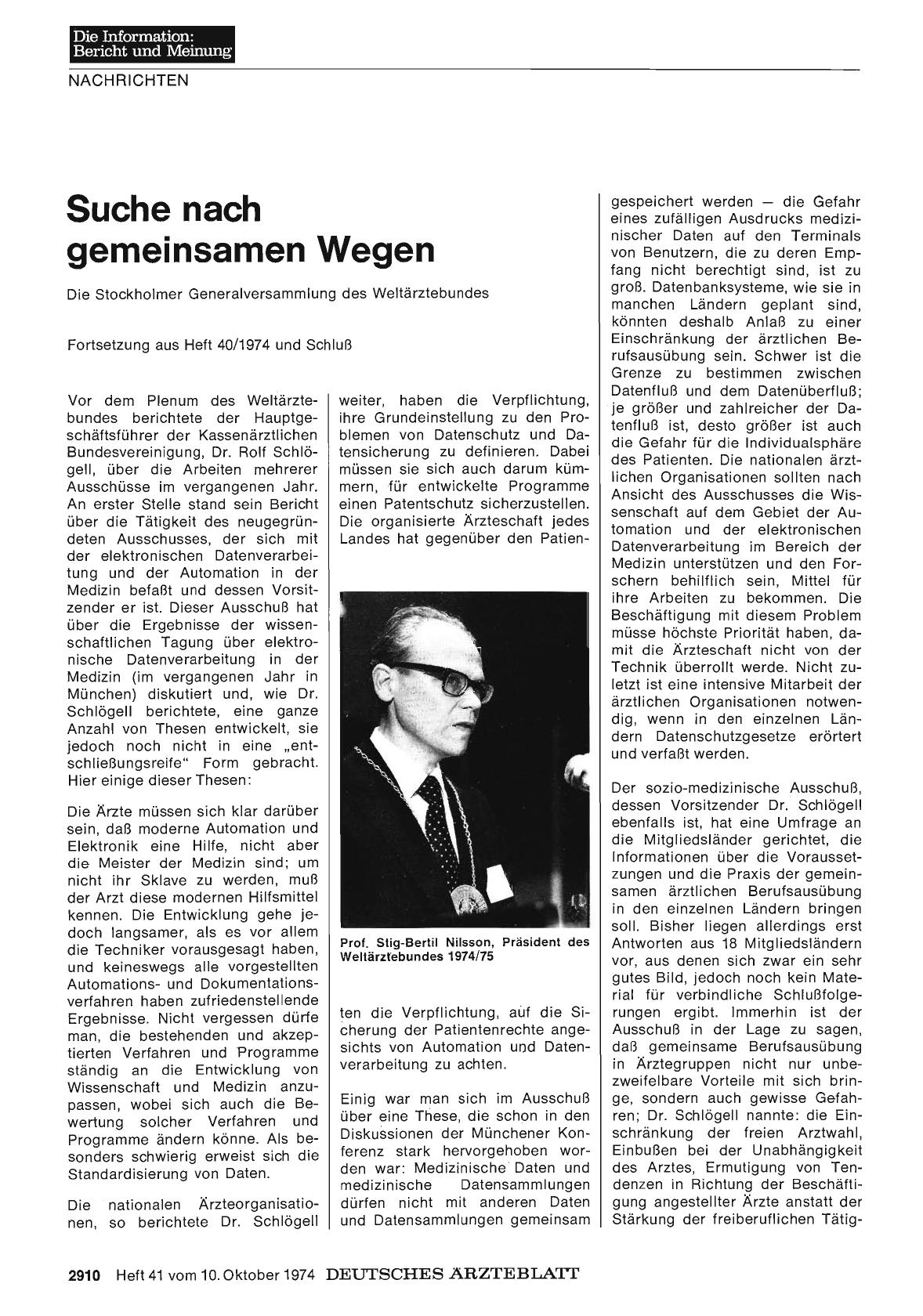 Vorschauseite 1: Suche nach gemeinsamen Wegen: Die Stockholmer Generalversammlung des Weltärztebundes