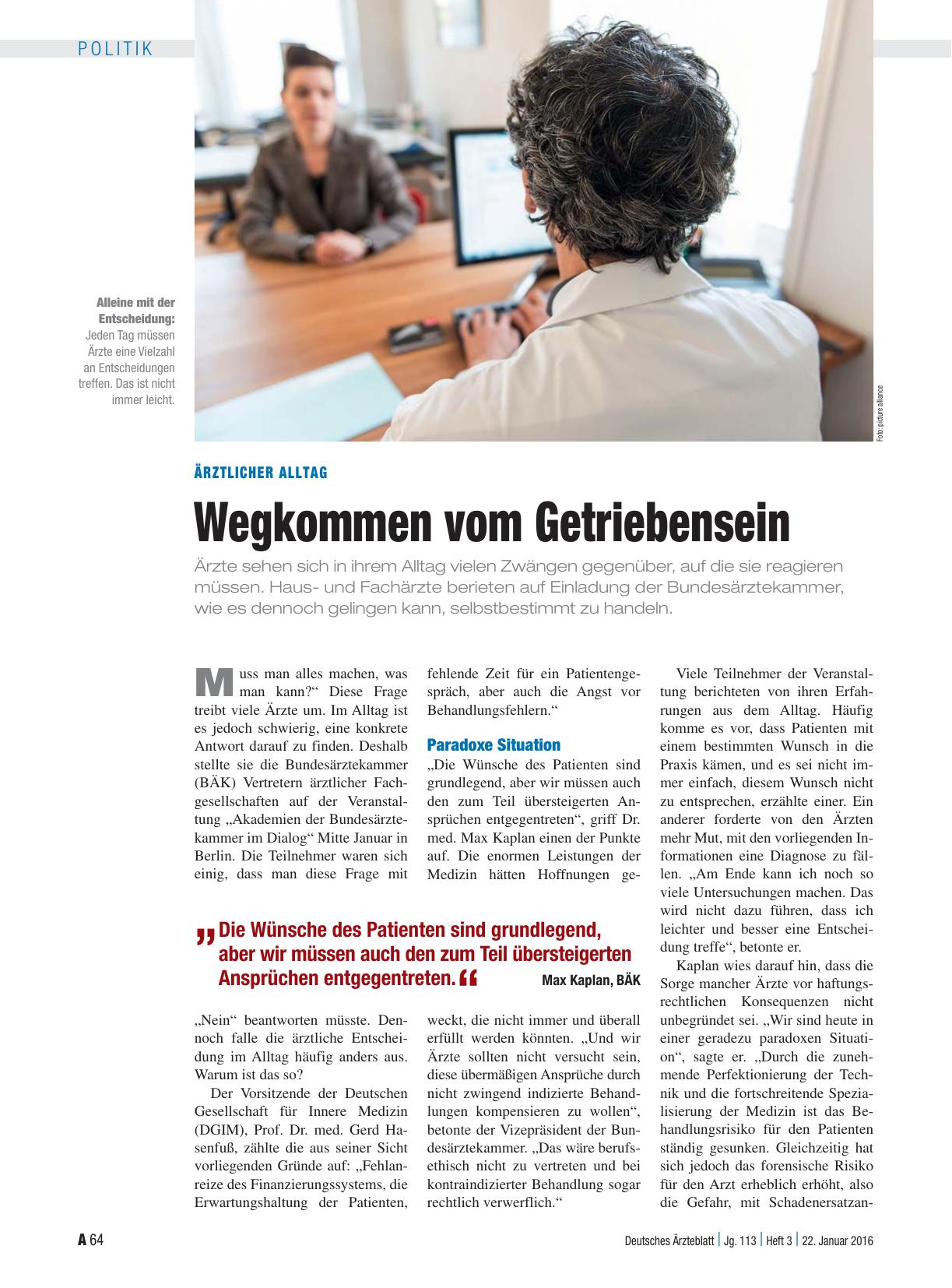 Vorschauseite 1: Ärztlicher Alltag: Wegkommen vom Getriebensein