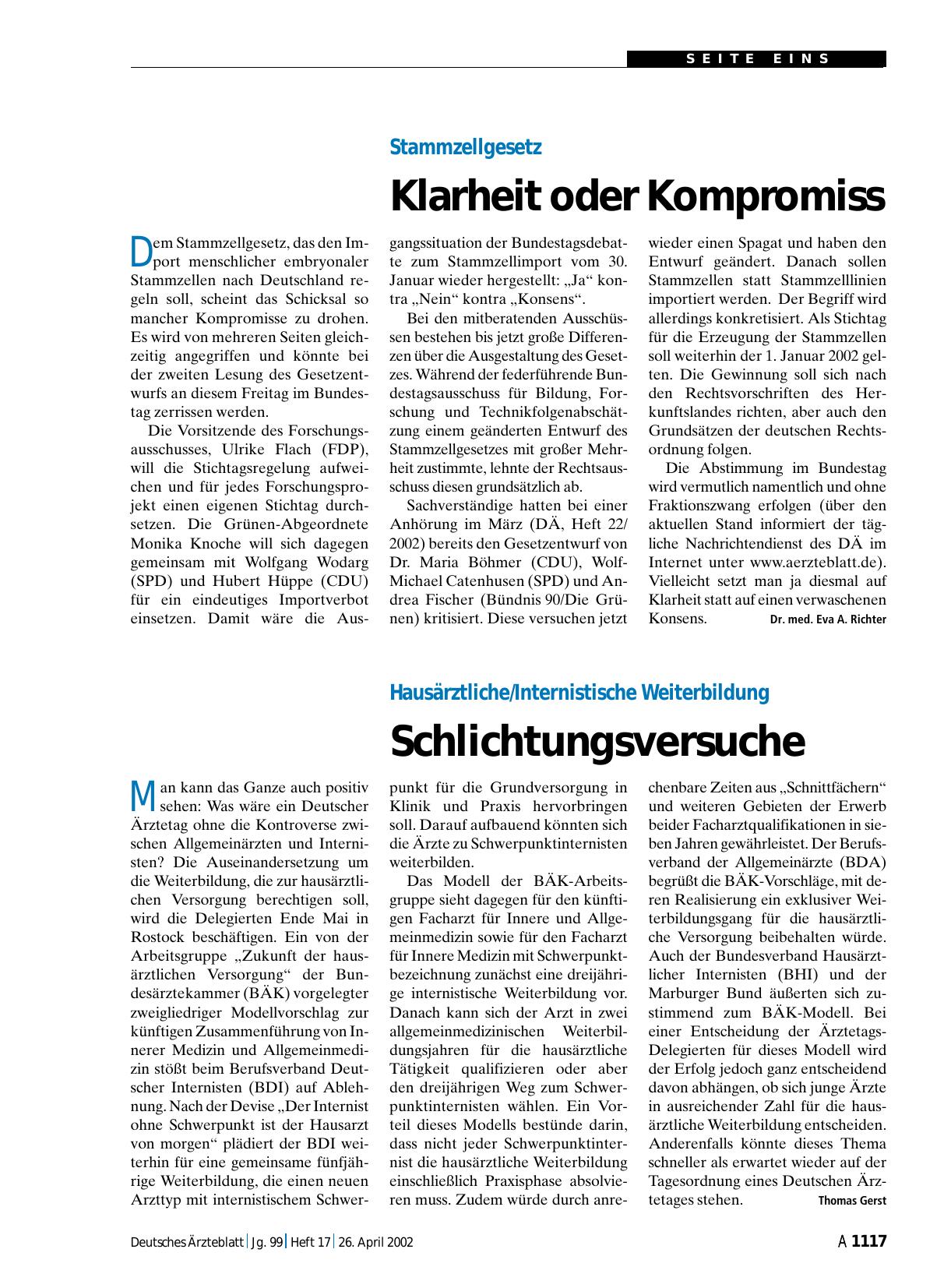Vorschauseite 1: Stammzellgesetz: Klarheit oder Kompromiss