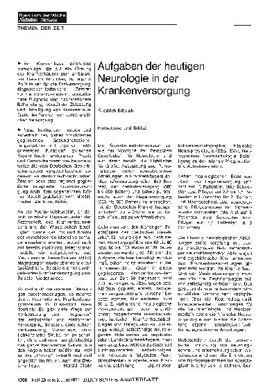 Vorschauseite 1: Aufgaben der heutigen Neurologie in der Krankenversorgung